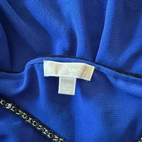 Michael Kors Boat Neckline Blue Metal Chain Trim Top - Picture 6 of 6